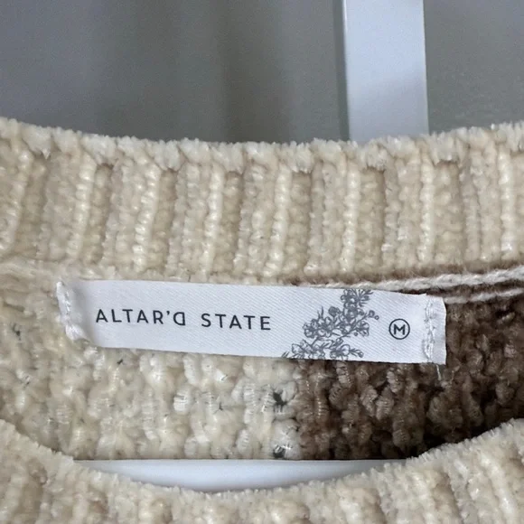 Altar'd State Cream and Brown Patchwork Sweater ptp 24” - Picture 2 of 3